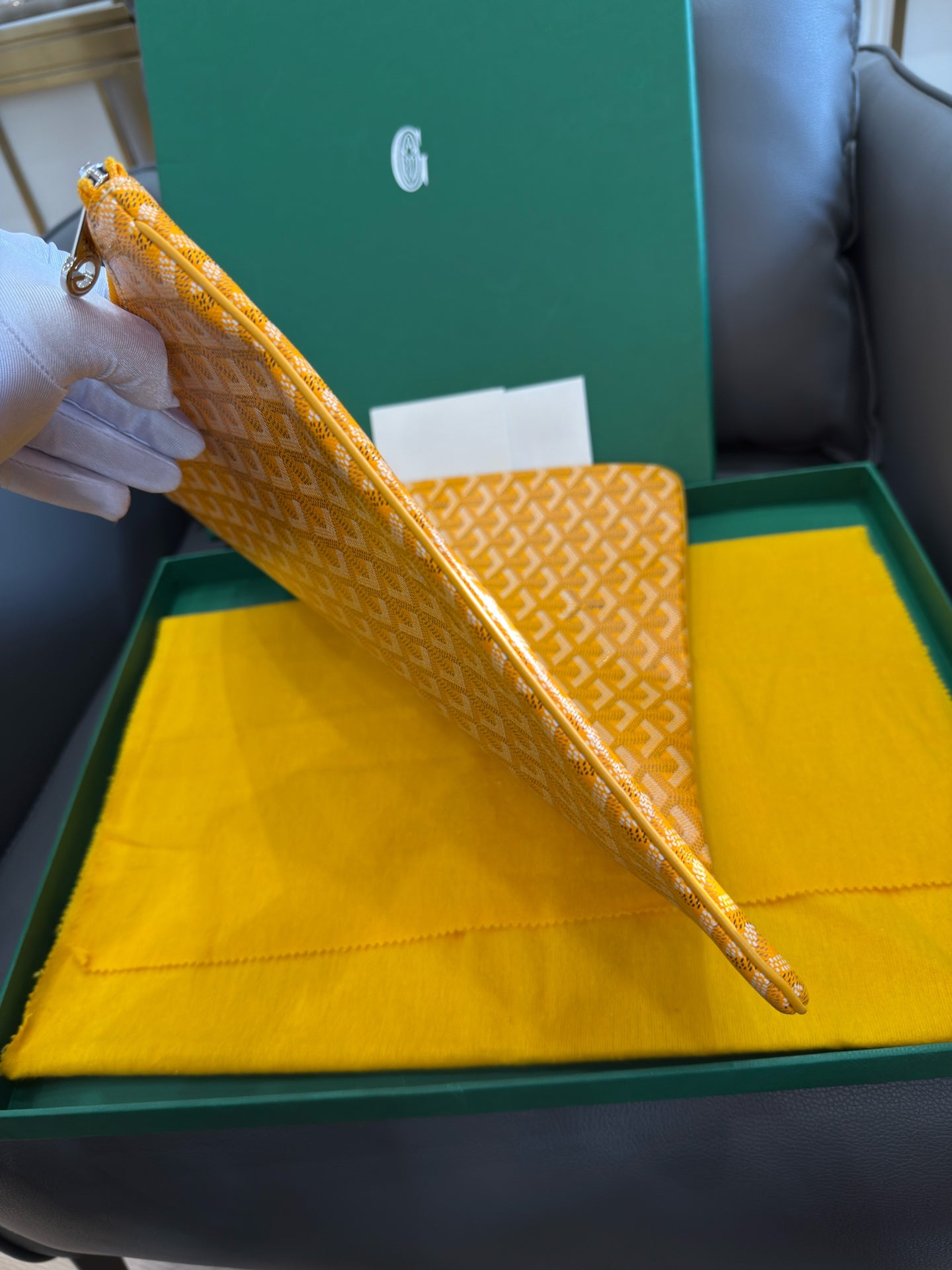 Goyard - Senat Clutch Pouch - Goyardine canvas with leather trim - Yellow - (Large)
