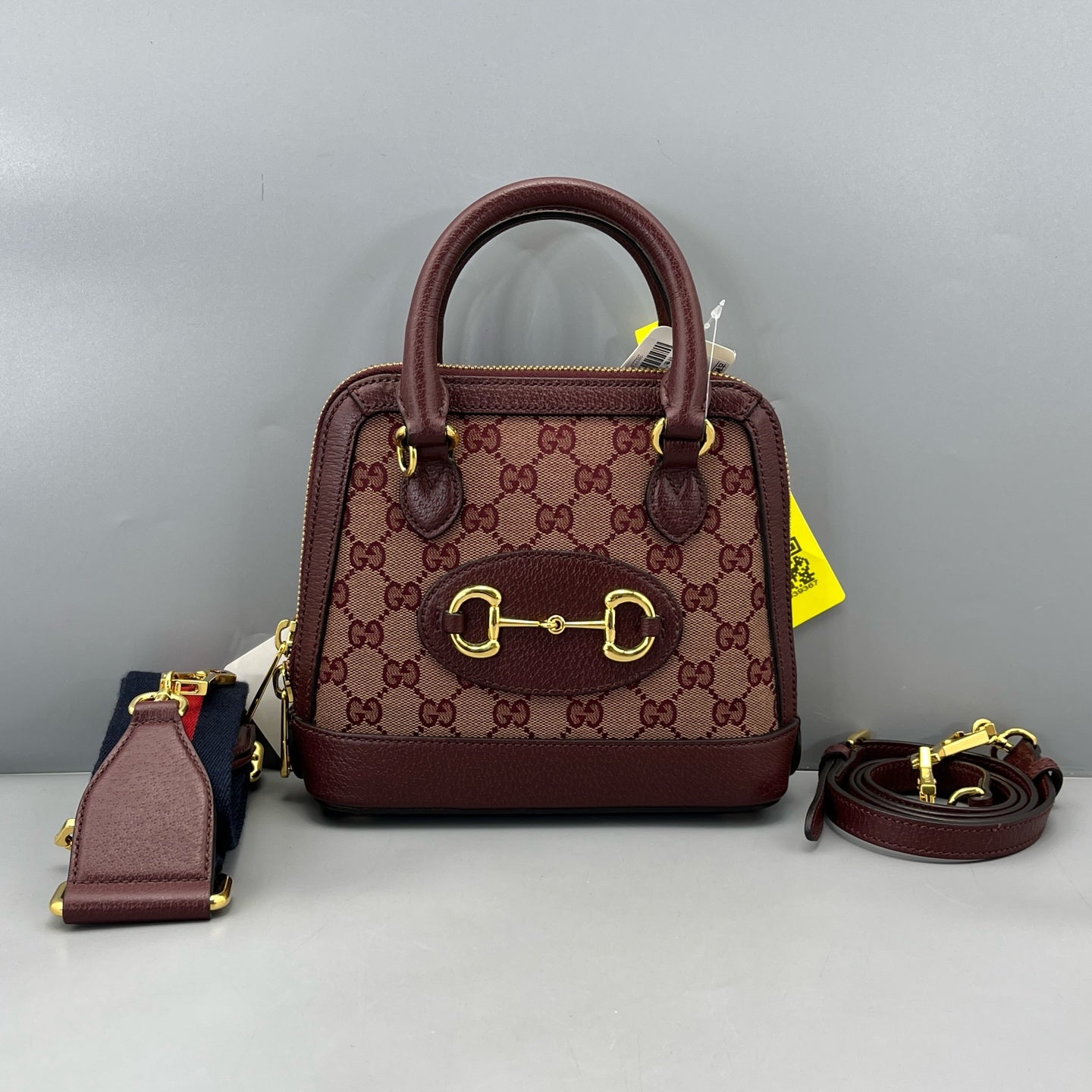 Gucci - 1955 Horsebit Mini Top Handle Bag - GG Supreme canvas with leather trim - Burgundy - (mini)