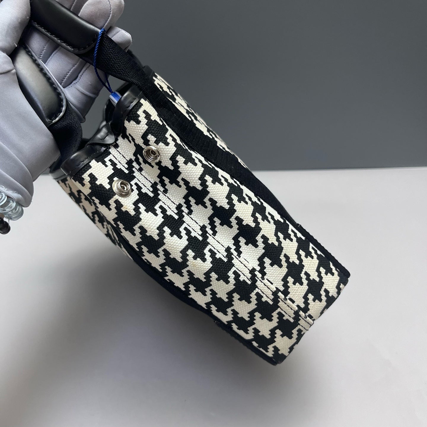 Balenciaga - Houndstooth Canvas Tote Crossbody Bag - Canvas and Leather - Black - (medium)