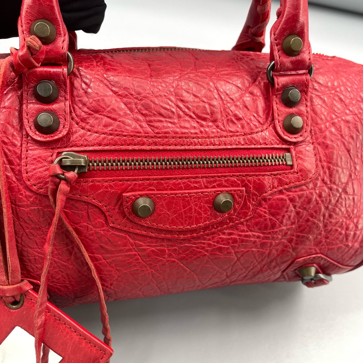 Balenciaga - Boston Motorcycle Bag 241511L5967 - Distressed lambskin leather - Red - (Small)