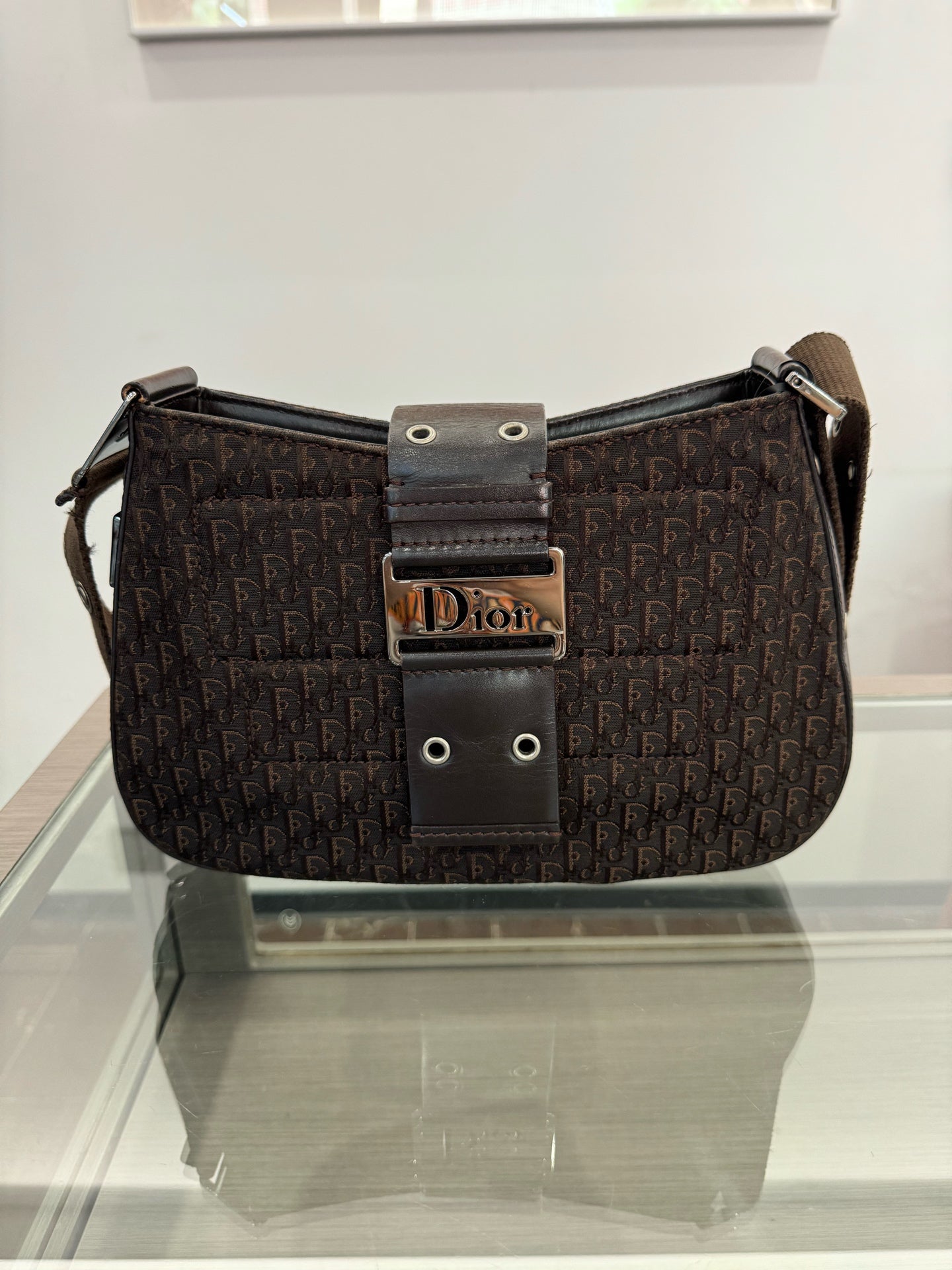 Dior - Oblique Punk Shoulder Bag - Jacquard canvas with leather trim - Dark Brown and Burgundy - (small)