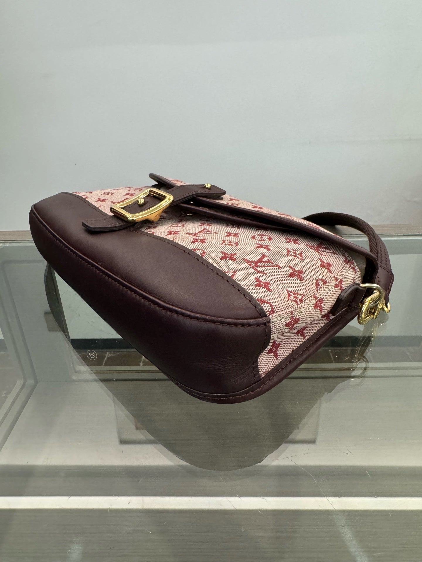 Louis Vuitton - Monogram Denim Baguette Shoulder Bag - Denim with leather trim - Raspberry Pink with Burgundy accents - (mini)