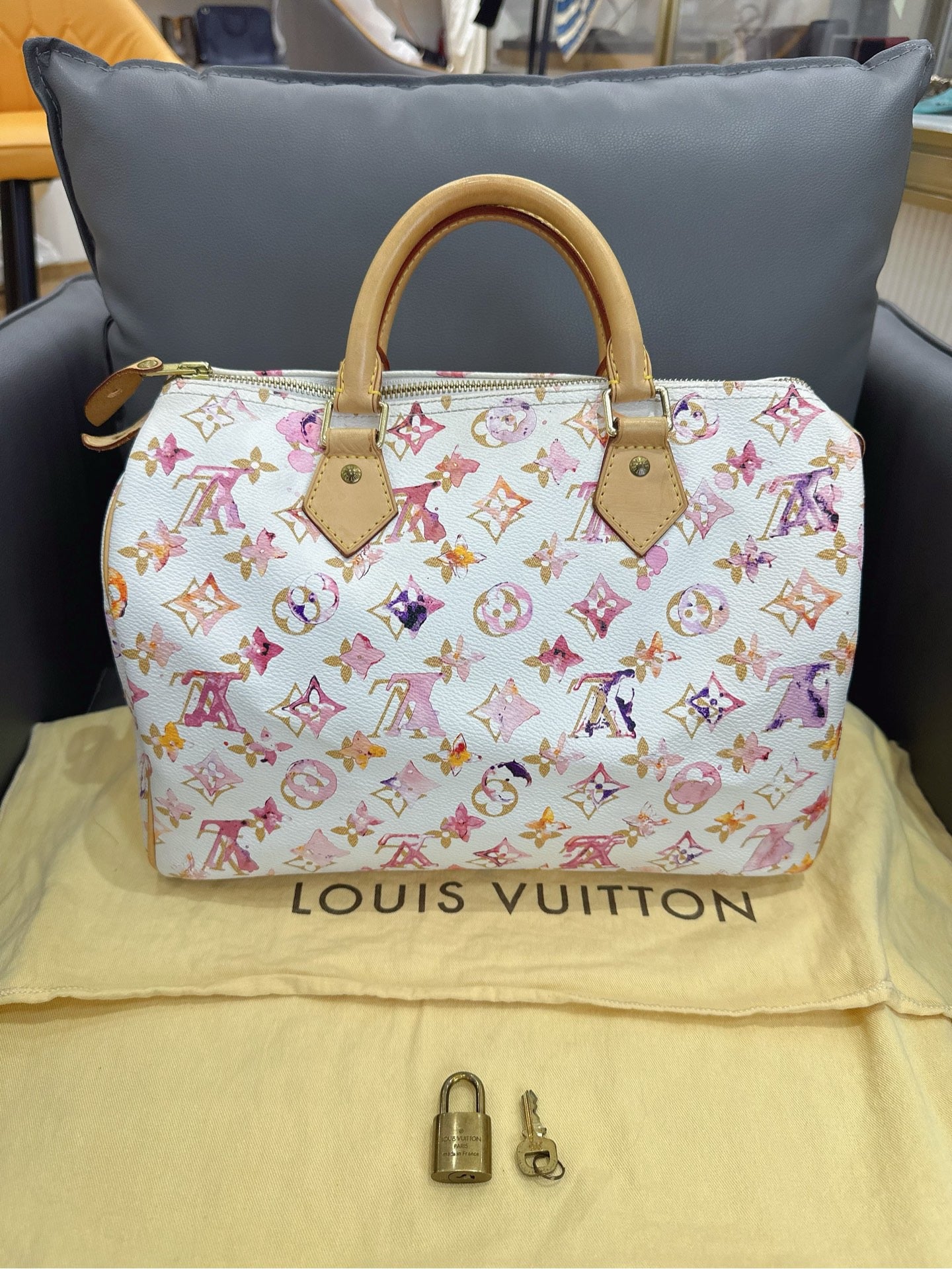 Louis Vuitton - Speedy 30 Watercolor - Coated canvas and Vachetta leather - White with Multicolour print - (medium)