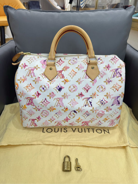 Louis Vuitton - Speedy 30 Watercolor - Coated canvas and Vachetta leather - White with Multicolour print - (medium)