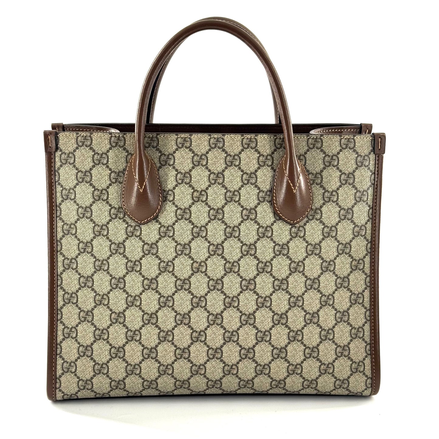 Gucci - Ophidia Small Tote Bag - GG Supreme coated canvas with leather trim - Beige and Brown - (small)