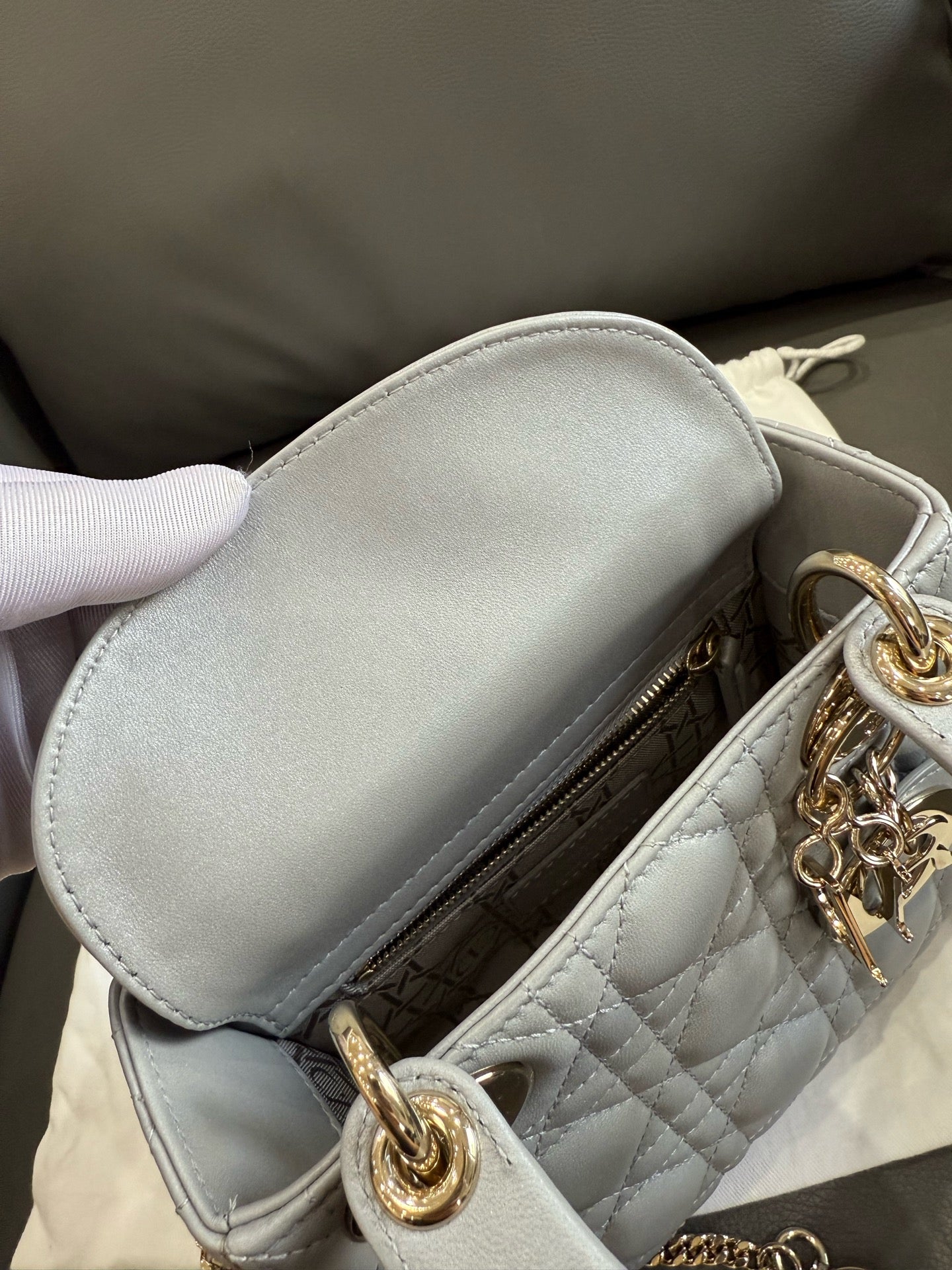 Dior - Lady Dior Mini - Lambskin leather - Grey - (mini)