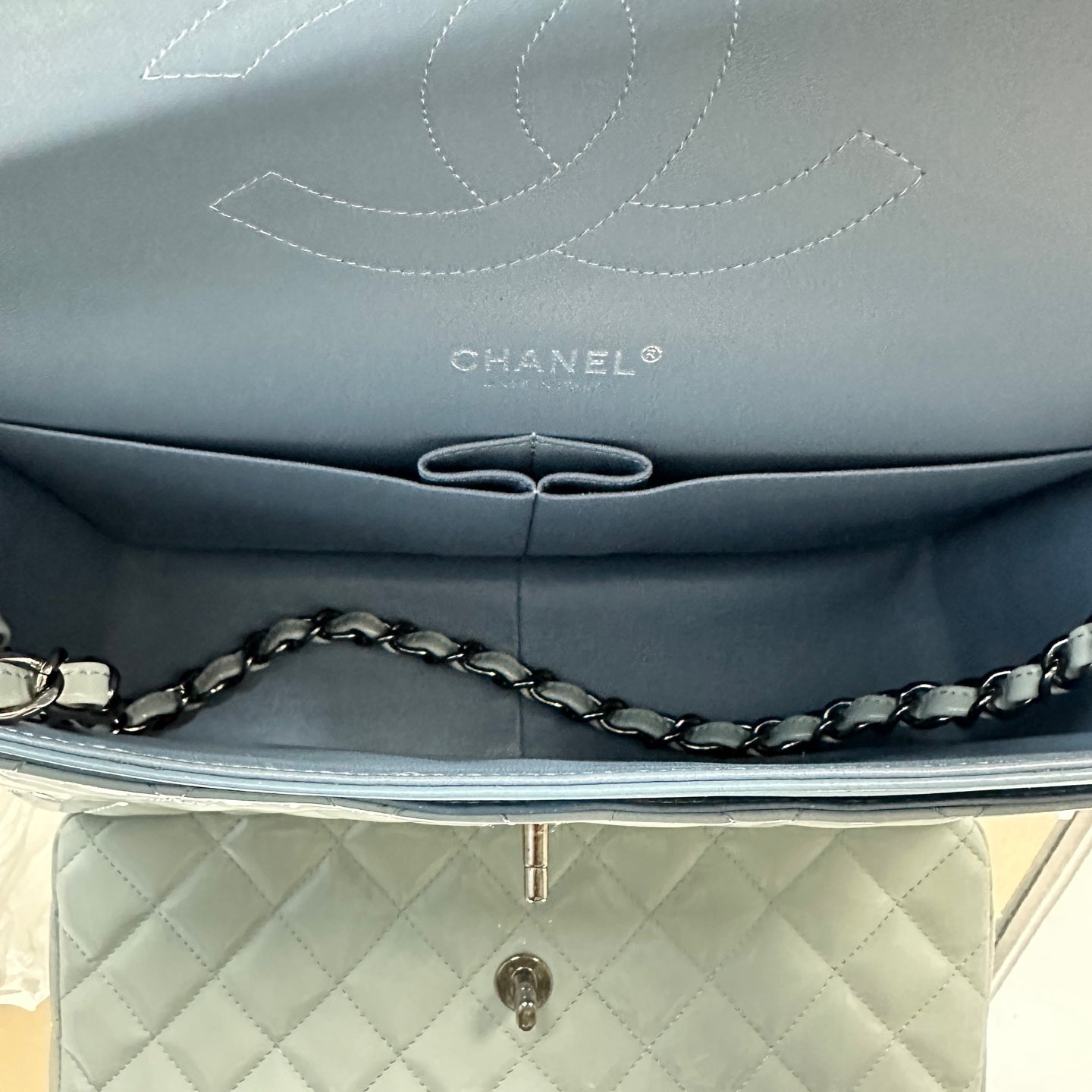 Chanel - Classic Flap Jumbo - Patent leather - Blue - (large)