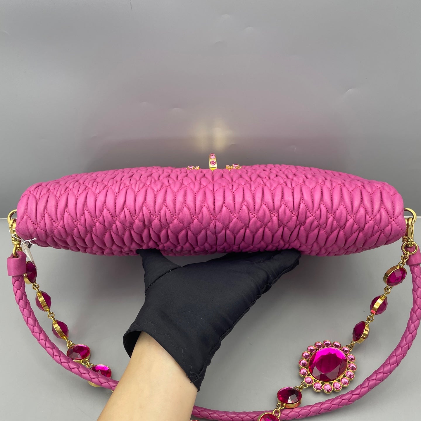 Miu Miu - Matelassé Jewel Chain Bag (A7836d) - Leather - Pink - (medium)