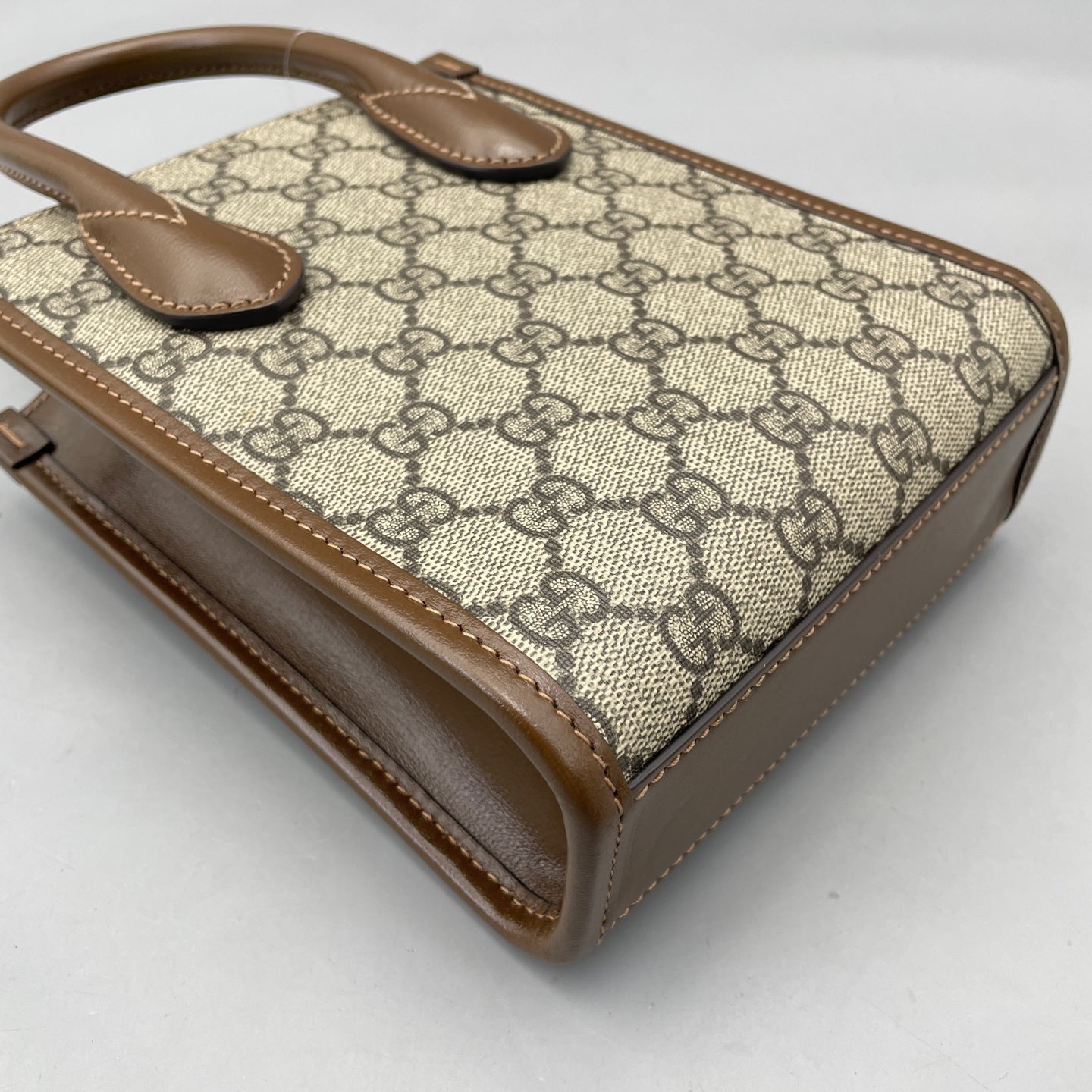 Gucci - Mini Tote Bag - GG Supreme canvas with leather trim - Brown - (mini)