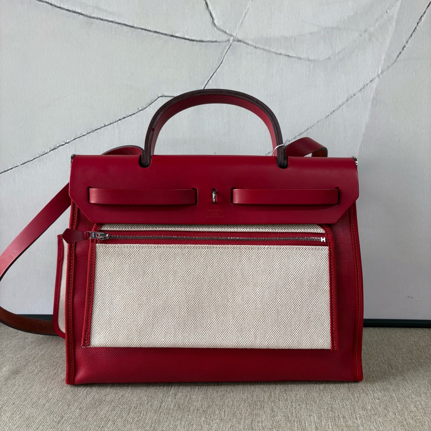 Hermès - Herbag Zip 31 - Waterproof canvas and Cowhide leather - Red and Beige - (Medium)