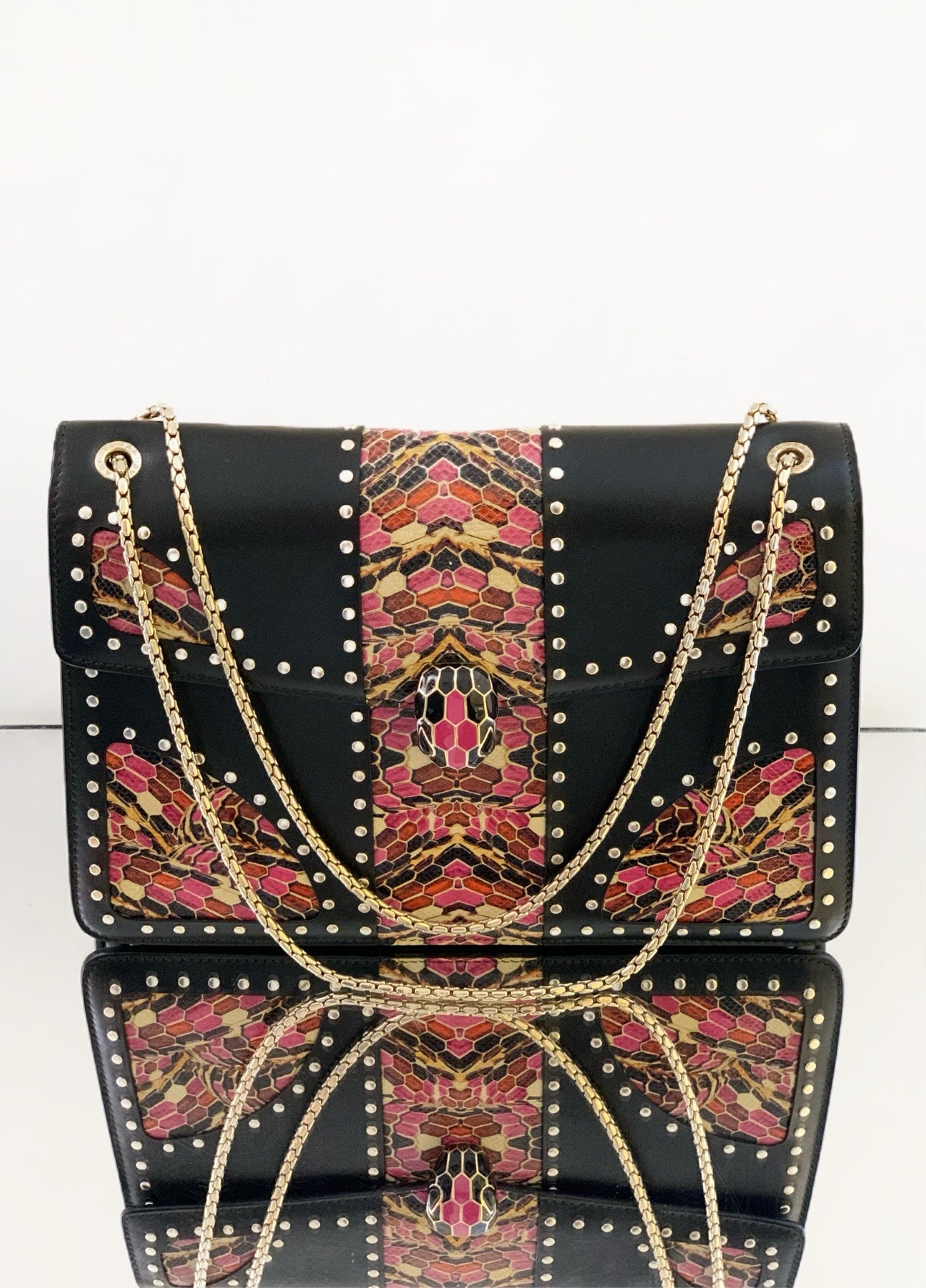 Bvlgari - Serpenti Forever Accordion Bag Limited Edition Rivet Python Patchwork - Leather and exotic python skin - Black and Multicolour - (Medium)