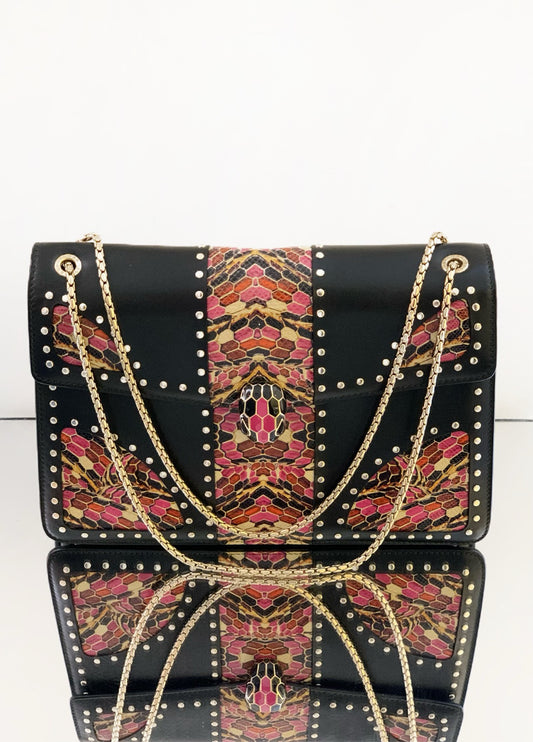 Bvlgari - Serpenti Forever Accordion Bag Limited Edition Rivet Python Patchwork - Leather and exotic python skin - Black and Multicolour - (Medium)