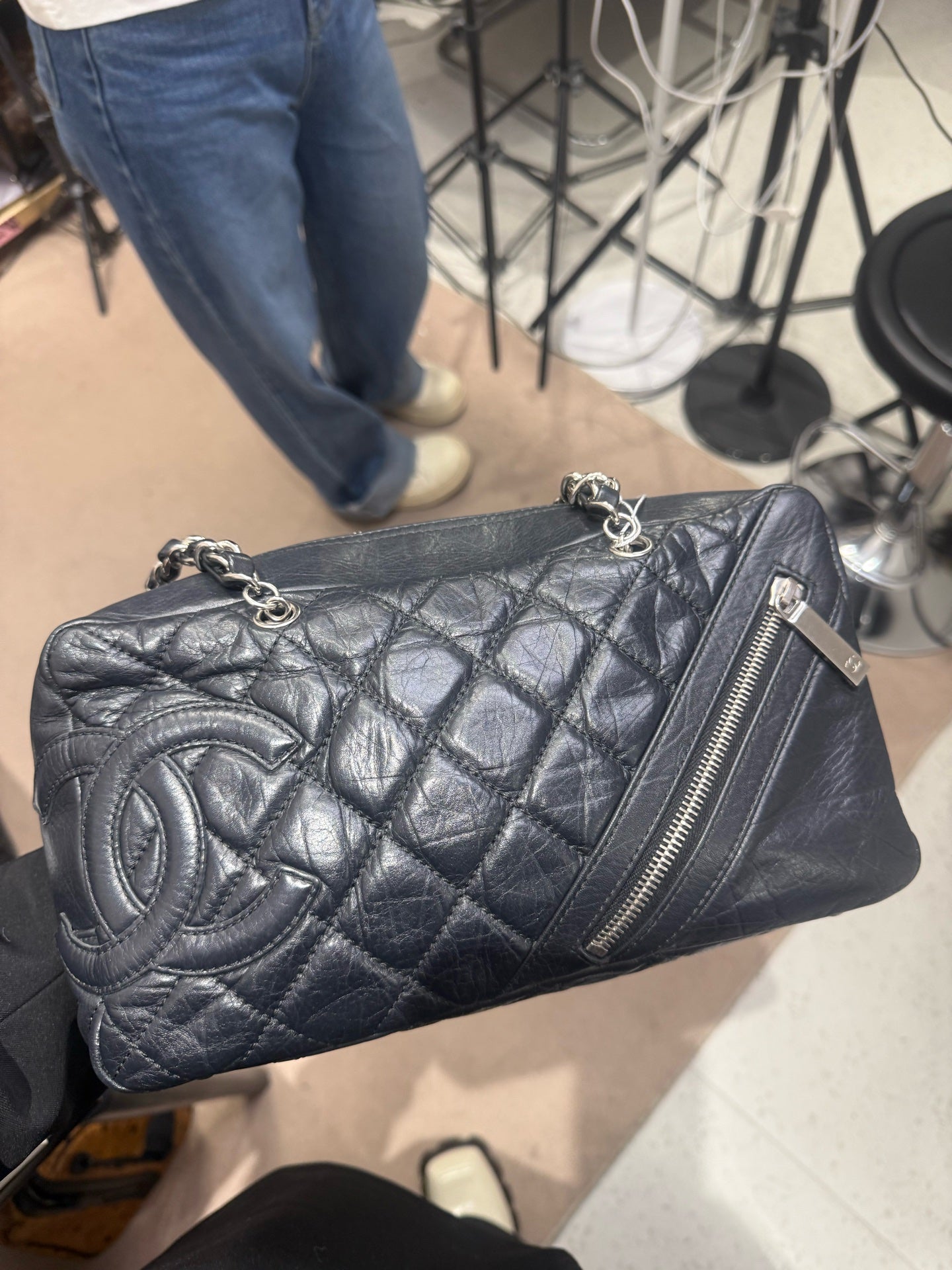 Chanel - Cambon Bowling Bag - Lambskin leather - Black with Silver-Tone Hardware - (medium)