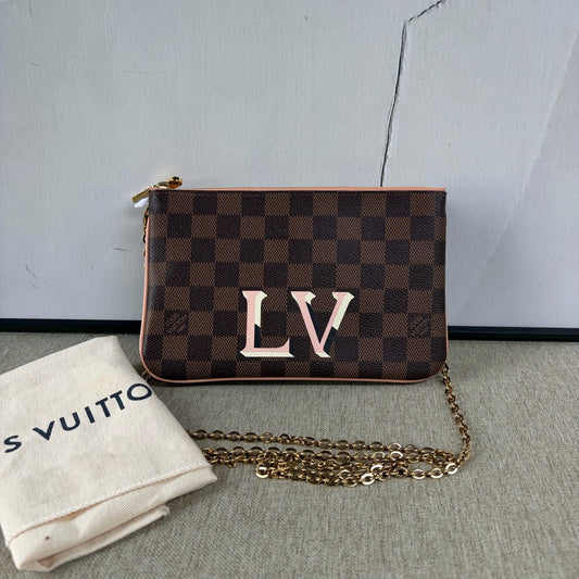 Louis Vuitton - Double Zip Chain Bag - Damier Ebene coated canvas with smooth leather trim and lining - Brown - (mini)