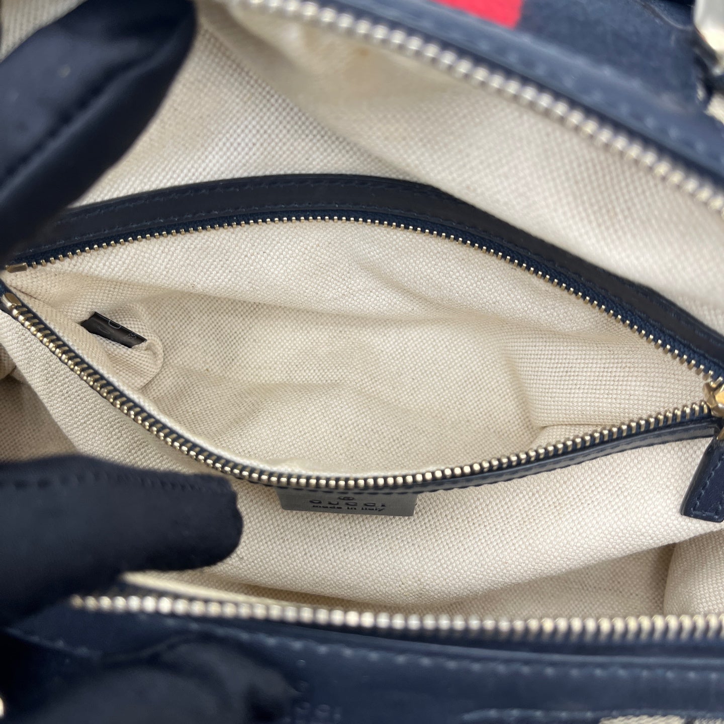 Gucci - GG Monogram Boston Bag with Web Stripe - Canvas with Leather trim - Beige and Blue - (Small)