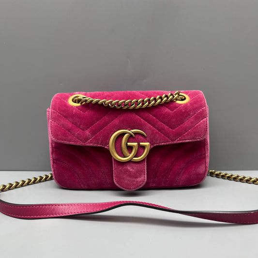 Gucci - GG Marmont Matelassé Small Chain Shoulder Bag - Velvet - Pink - (Small)