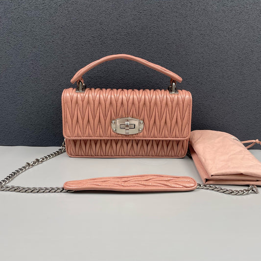 Miu Miu - Matelassé Flap Bag - Leather - Pink - (small)