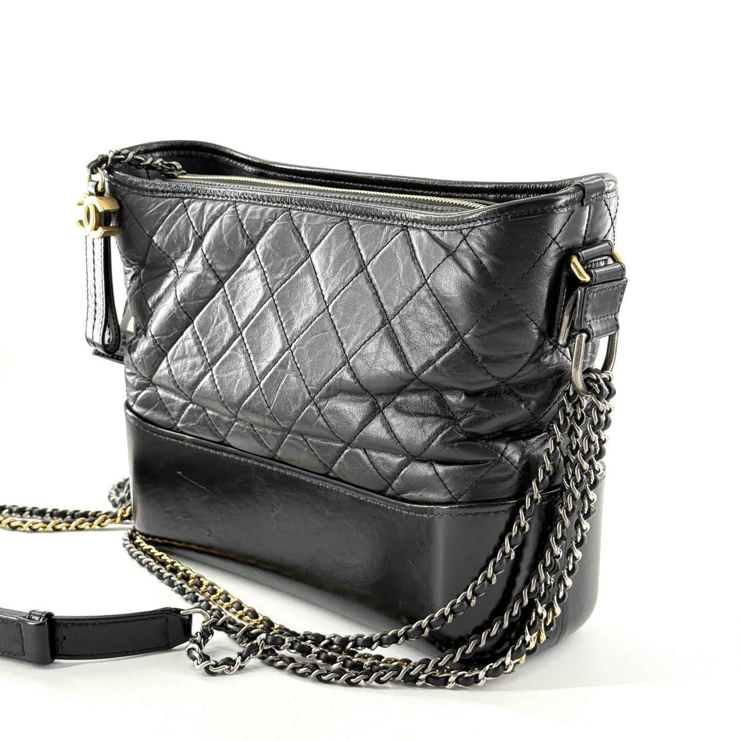 Chanel - Gabrielle Hobo Bag - Aged calfskin leather and smooth calfskin leather - Black - (Medium)