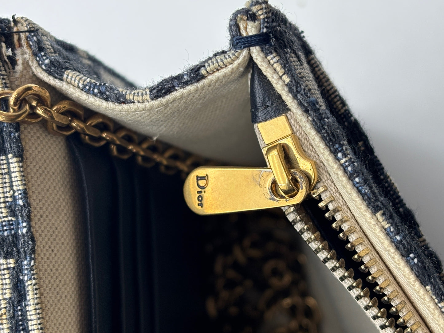 Dior - Saddle Oblique Wallet on Chain - Denim Oblique embroidered fabric - Blue - (mini)