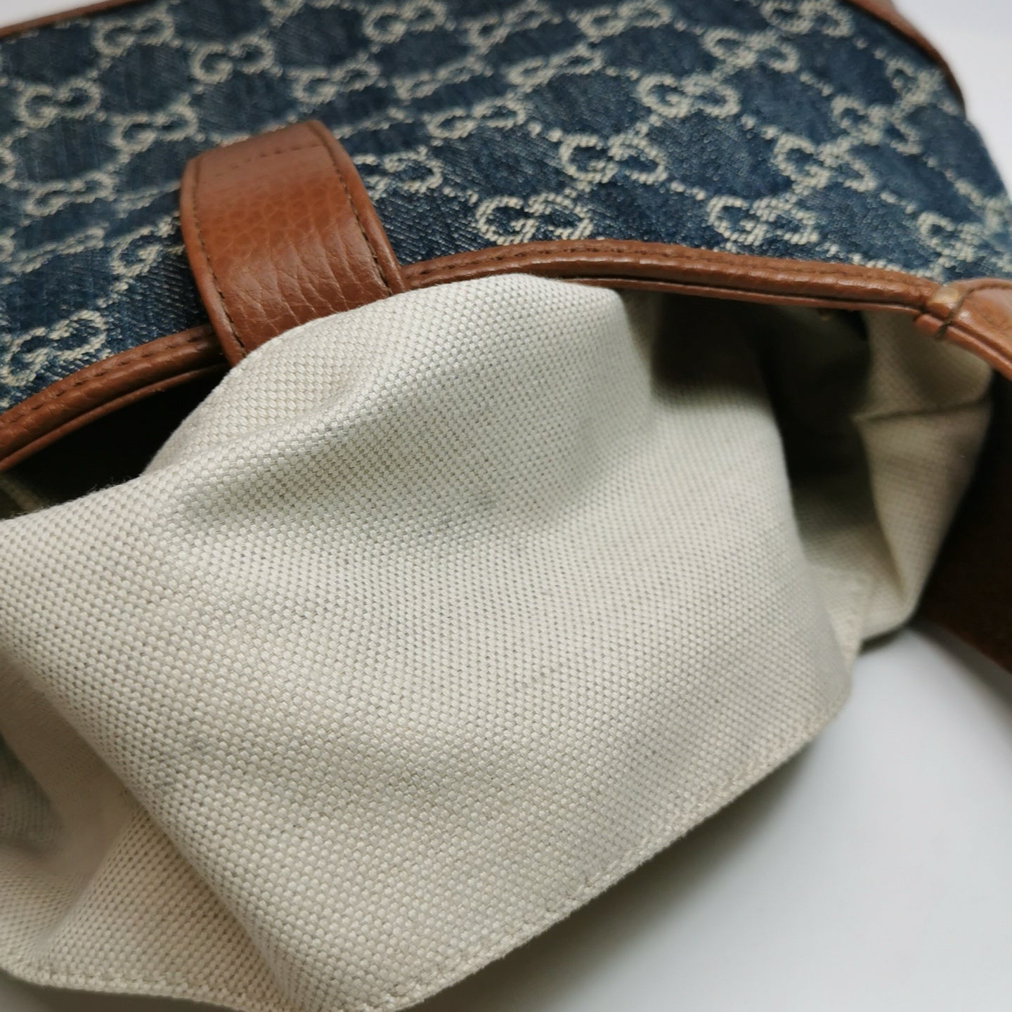 Gucci - Jackie 1961 - Denim with pebbled leather trim - Blue and Brown - (Medium)