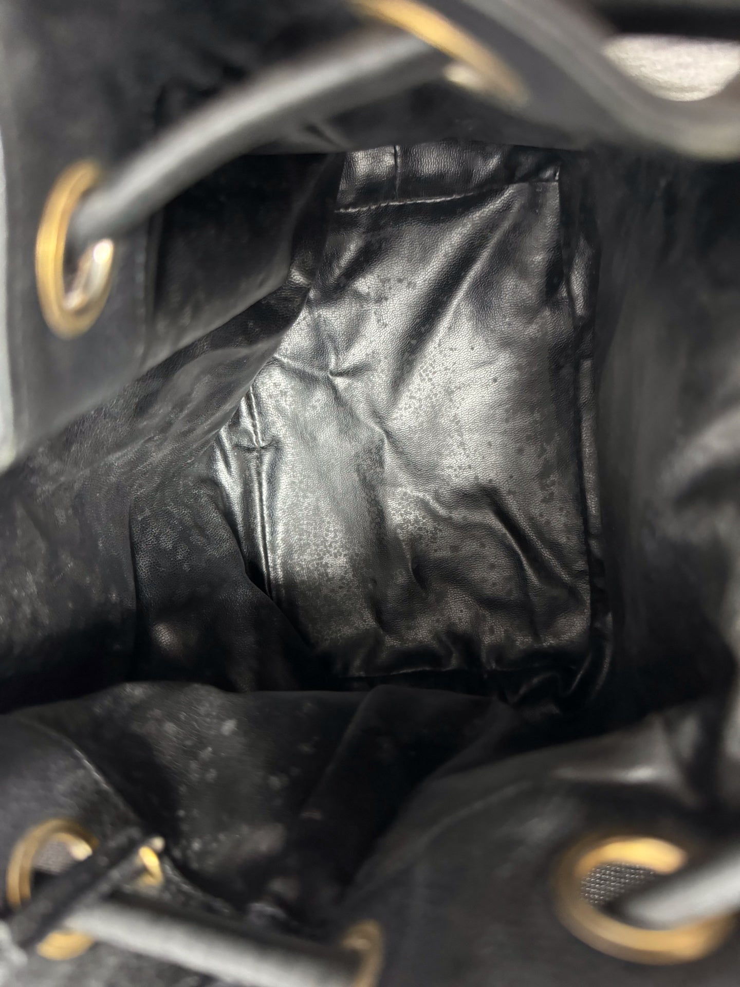 Chanel - Drawstring Bucket Bag with Gold Ball Charms - Grained leather - Black - (small)
