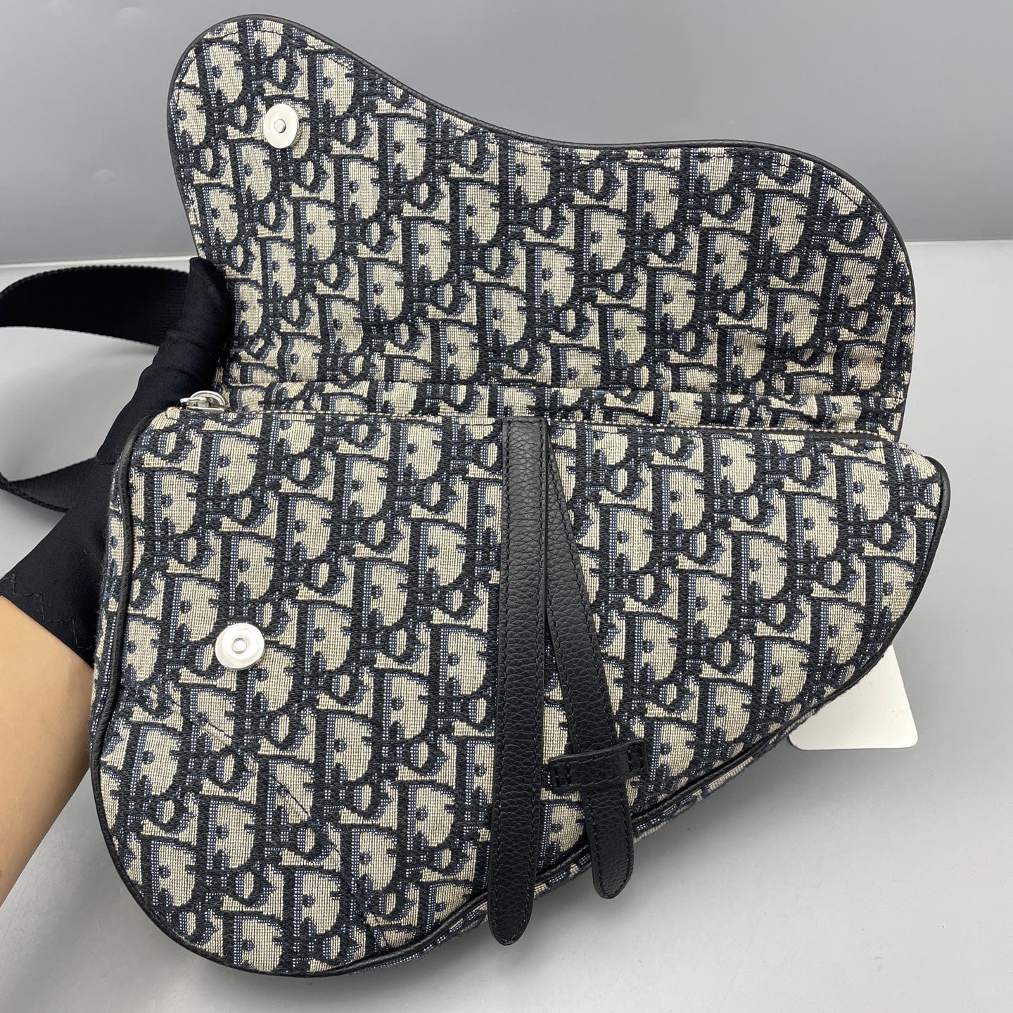 Dior - Saddle Belt Bag - Dior Oblique canvas with grained leather trim - Navy and Beige with Black accents - (Small)