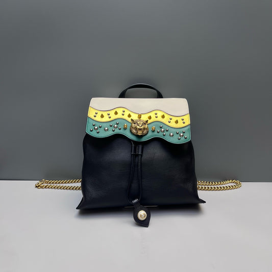 Gucci - Tiger Head Studded Leather Chain Backpack - Leather - Black - (medium)