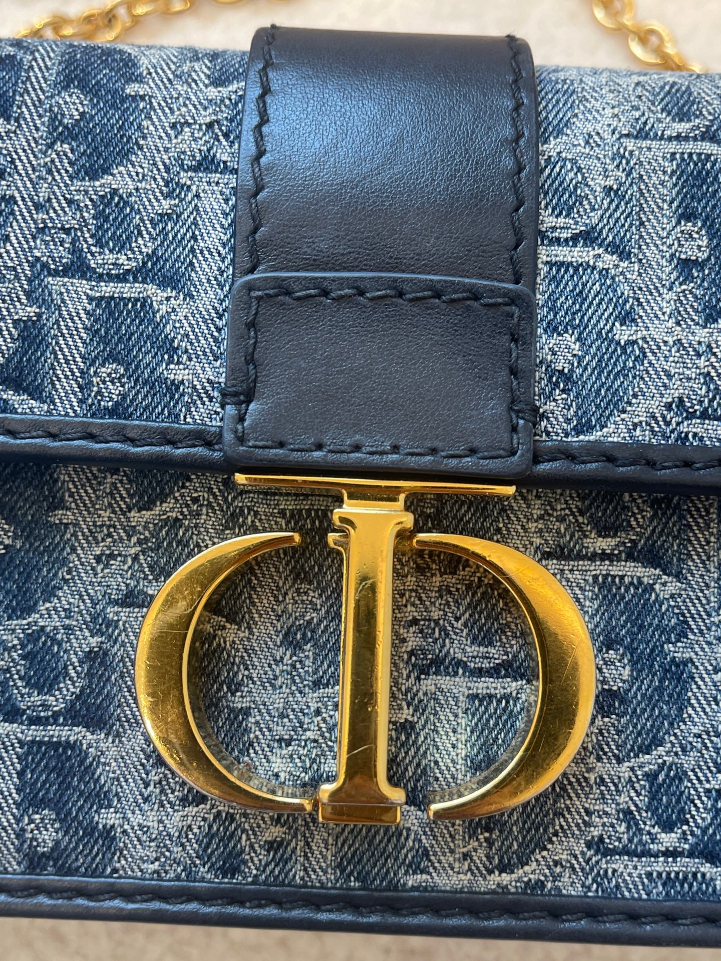Dior - 30 Montaigne Small Denim - Denim with leather trim - Blue - (Small)