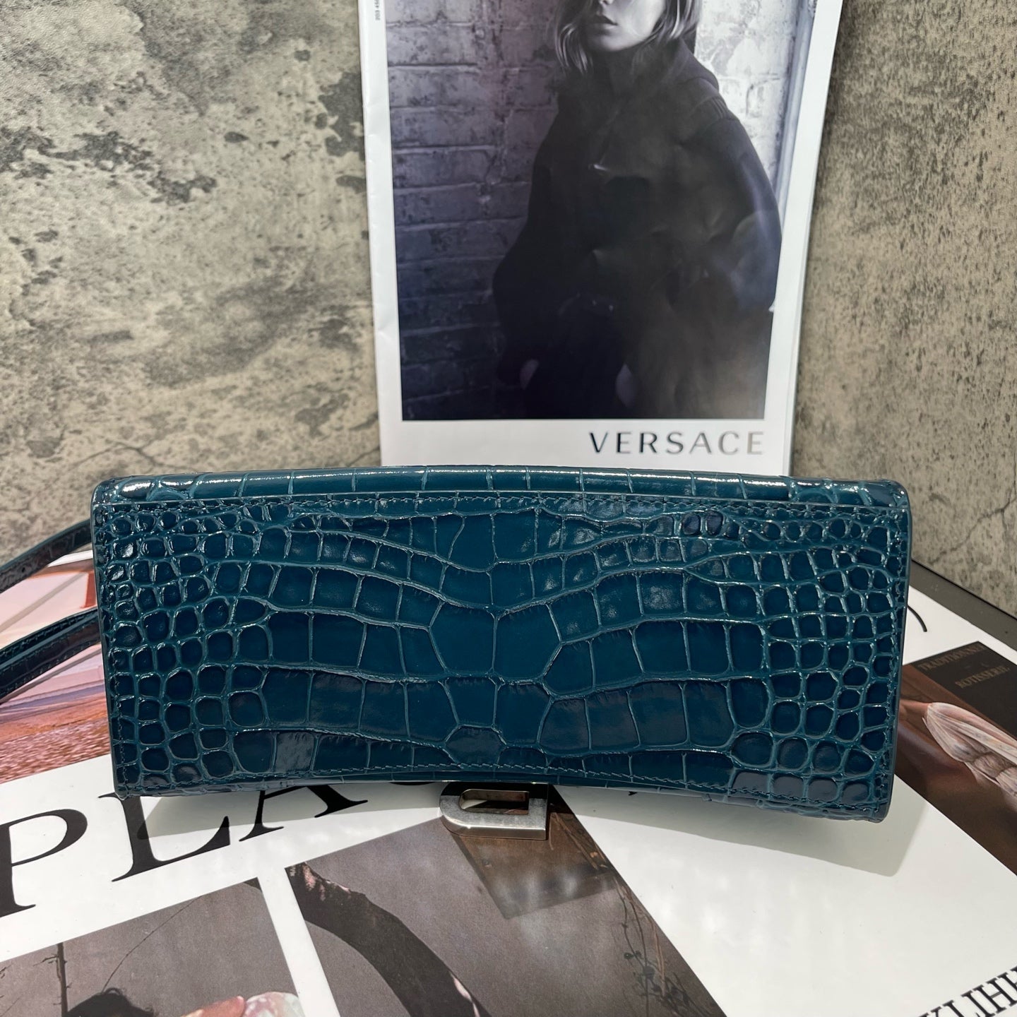 Balenciaga - Hourglass XS - Leather - Midnight Blue with Silver-Tone Hardware - (small)