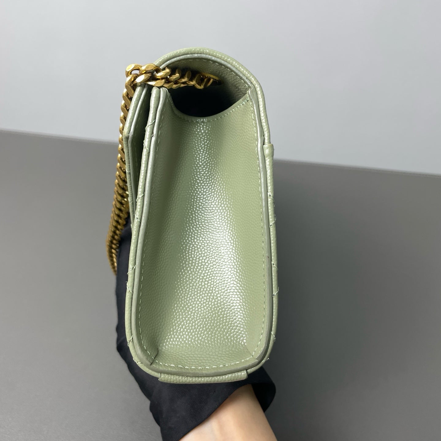 Saint Laurent - Monogram Envelope Chain Wallet - Grained leather - Green - (mini)