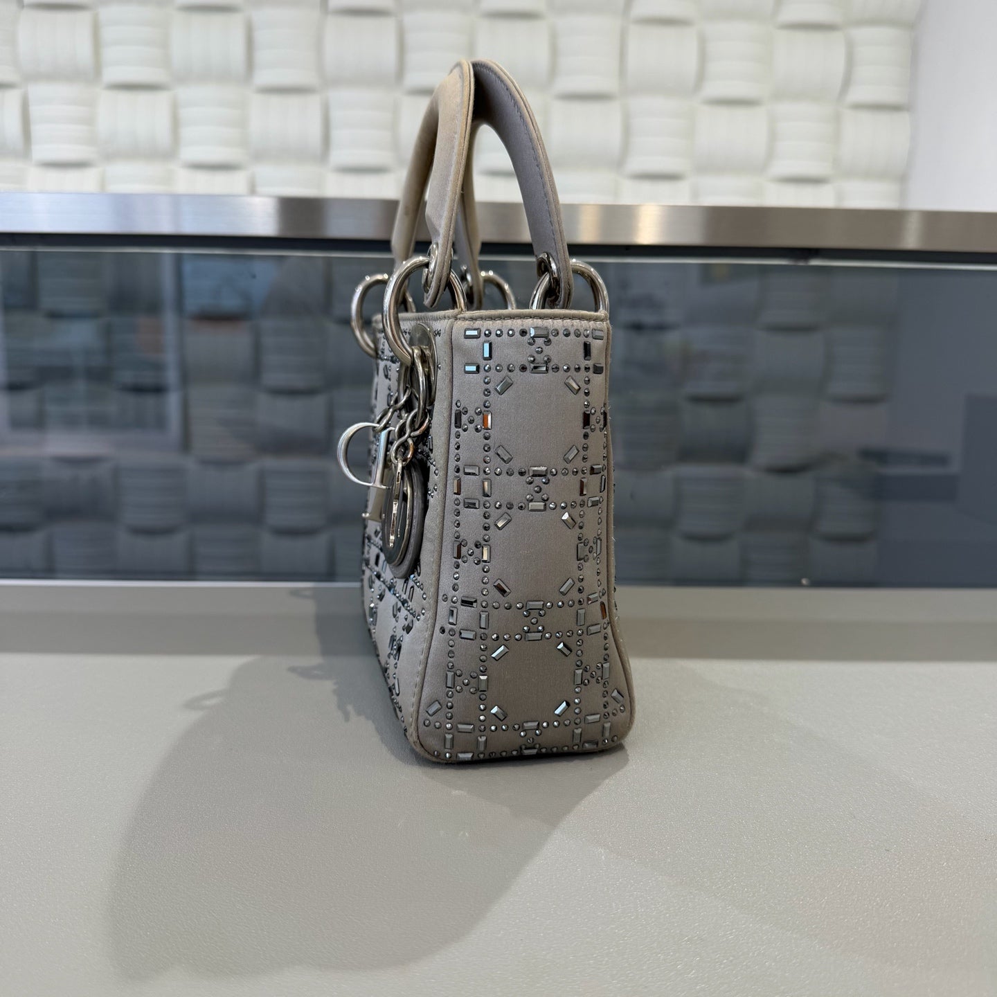 Dior - Lady Dior (Rhinestone Embellished Satin) - Satin with rhinestones - Grey - (mini)