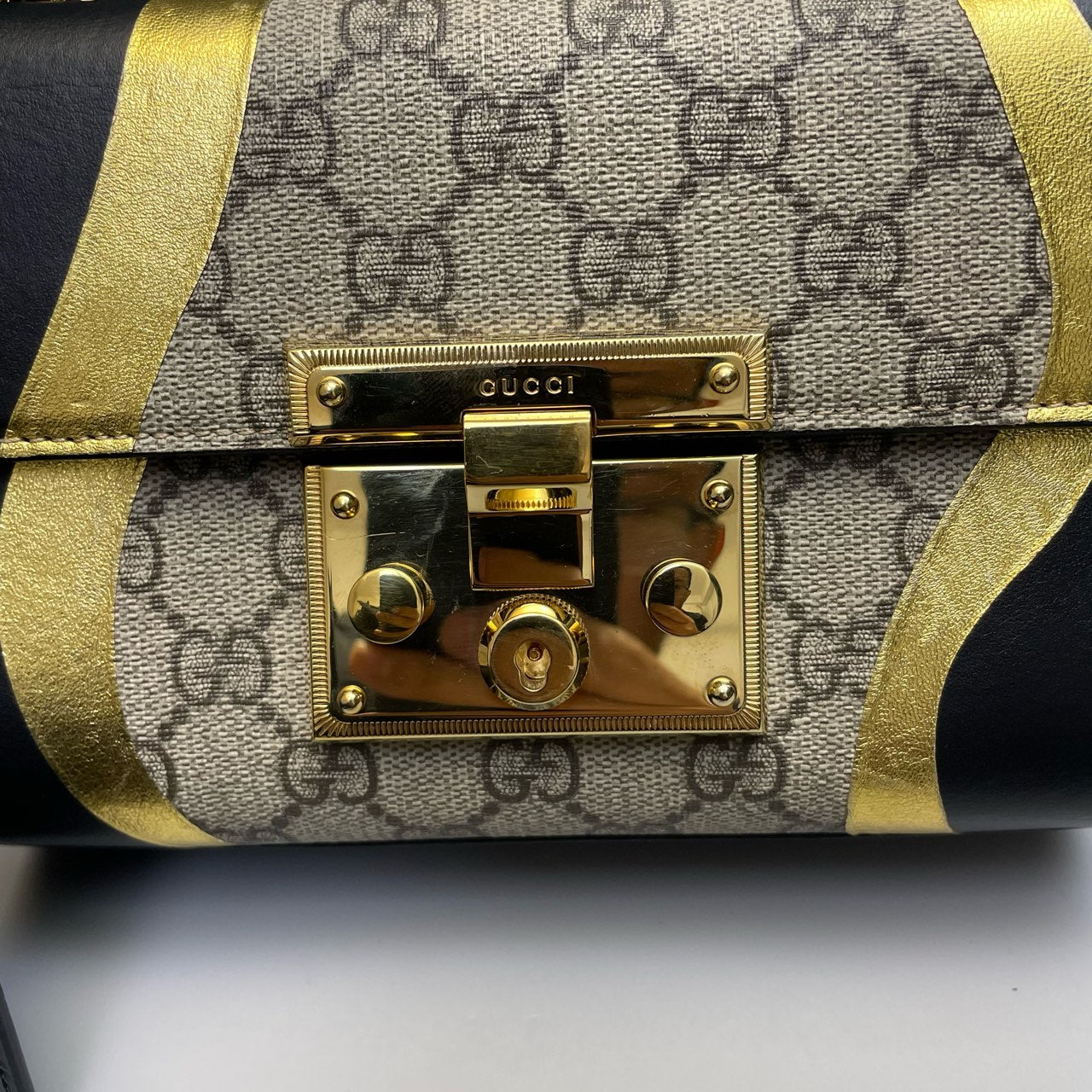 Gucci - Padlock Small Shoulder Bag - GG Supreme canvas with leather trim and metallic accents - Beige, Black, Gold - (small)