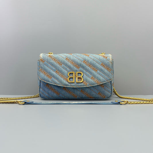 Balenciaga - BB Monogram Shoulder Bag - Denim - Blue - (mini)