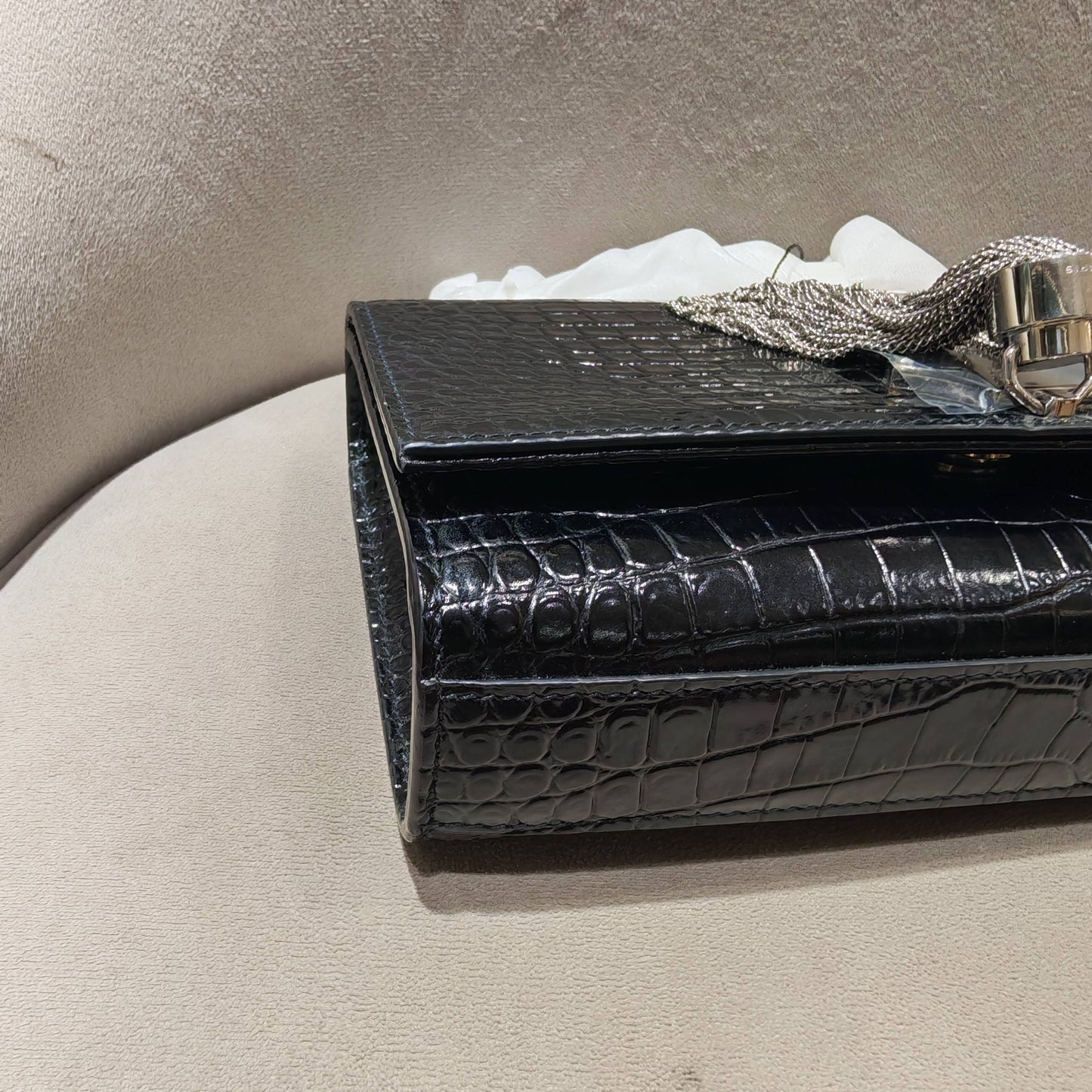 Saint Laurent - Kate Small Chain Bag with Tassel - Calfskin leather with crocodile embossing - Black - (small)