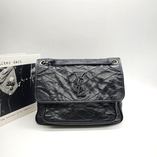 Saint Laurent - Niki Medium - Distressed waxed leather - Black - (medium)