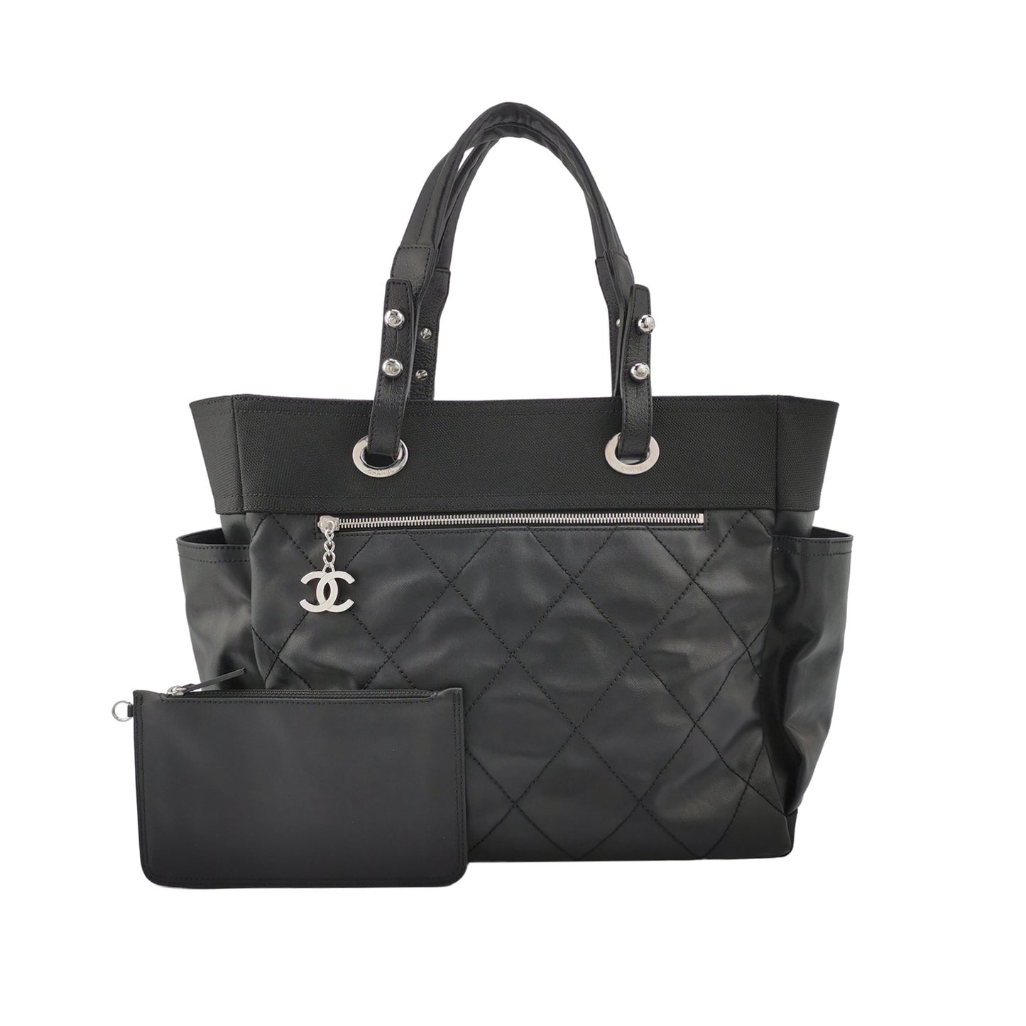 Chanel - Vintage Tote Bag - Quilted leather and canvas - Black - (large)