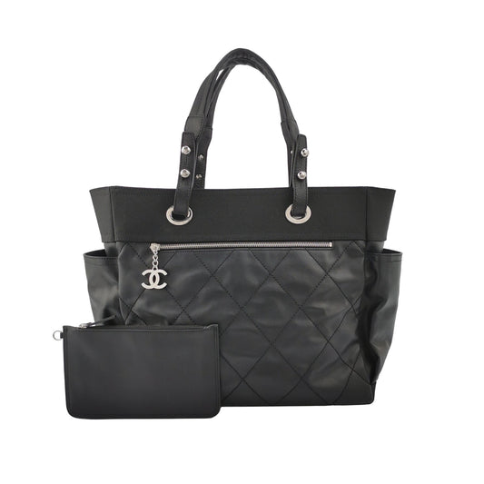 Chanel - Vintage Tote Bag - Quilted leather and canvas - Black - (large)