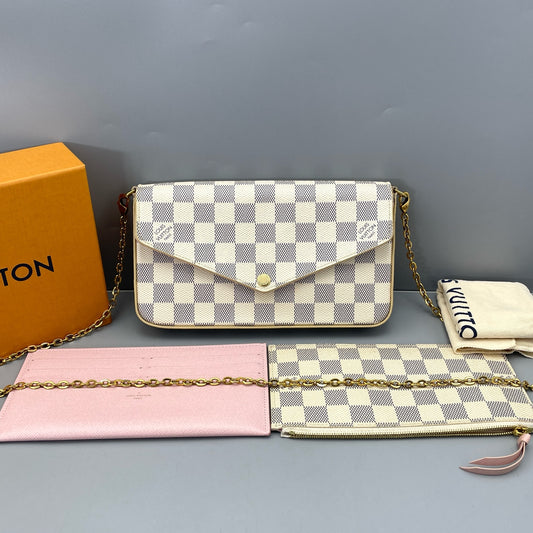 Louis Vuitton - Felicie Pochette - Damier Azur coated canvas with leather trim - White - (Mini)