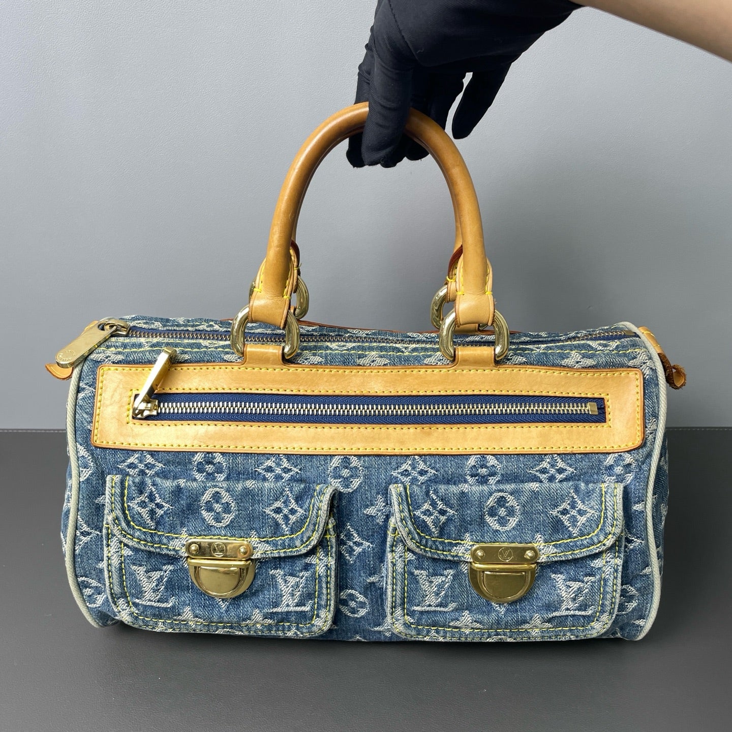 Louis Vuitton - Monogram Denim Boston Bag - Denim and Vachetta Leather - Blue - (medium)
