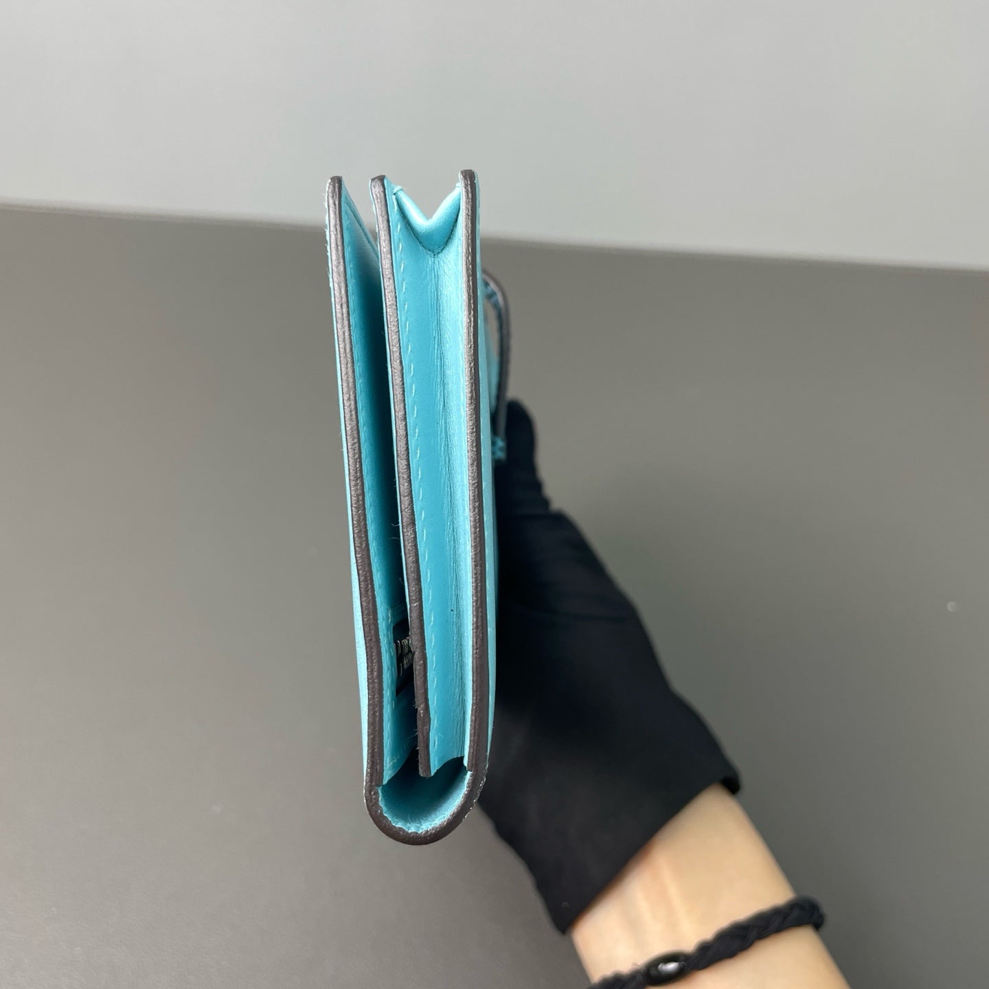 Hermès - Bearn - Lizard skin and leather - Blue - (small)
