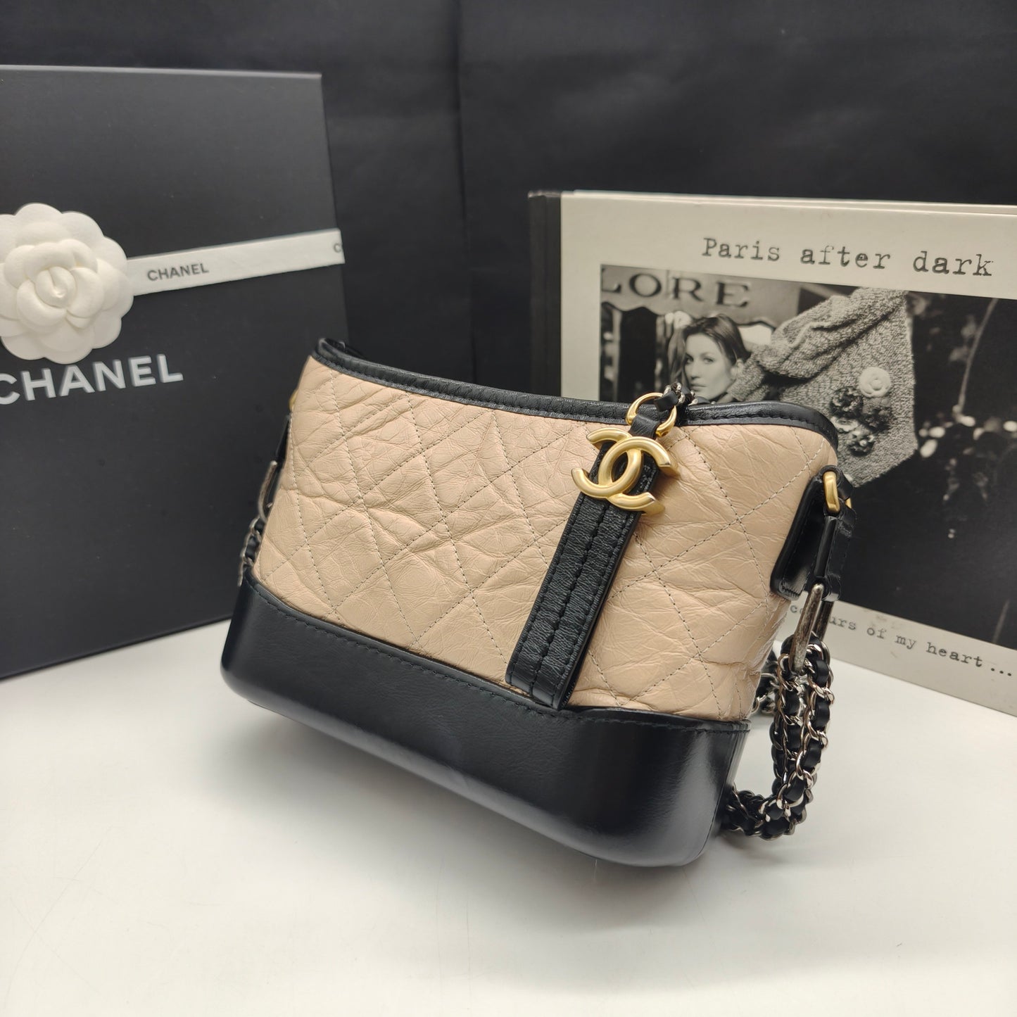 Chanel - Gabrielle Hobo Bag - Aged calfskin leather and smooth calfskin leather - Beige and Black - (small)