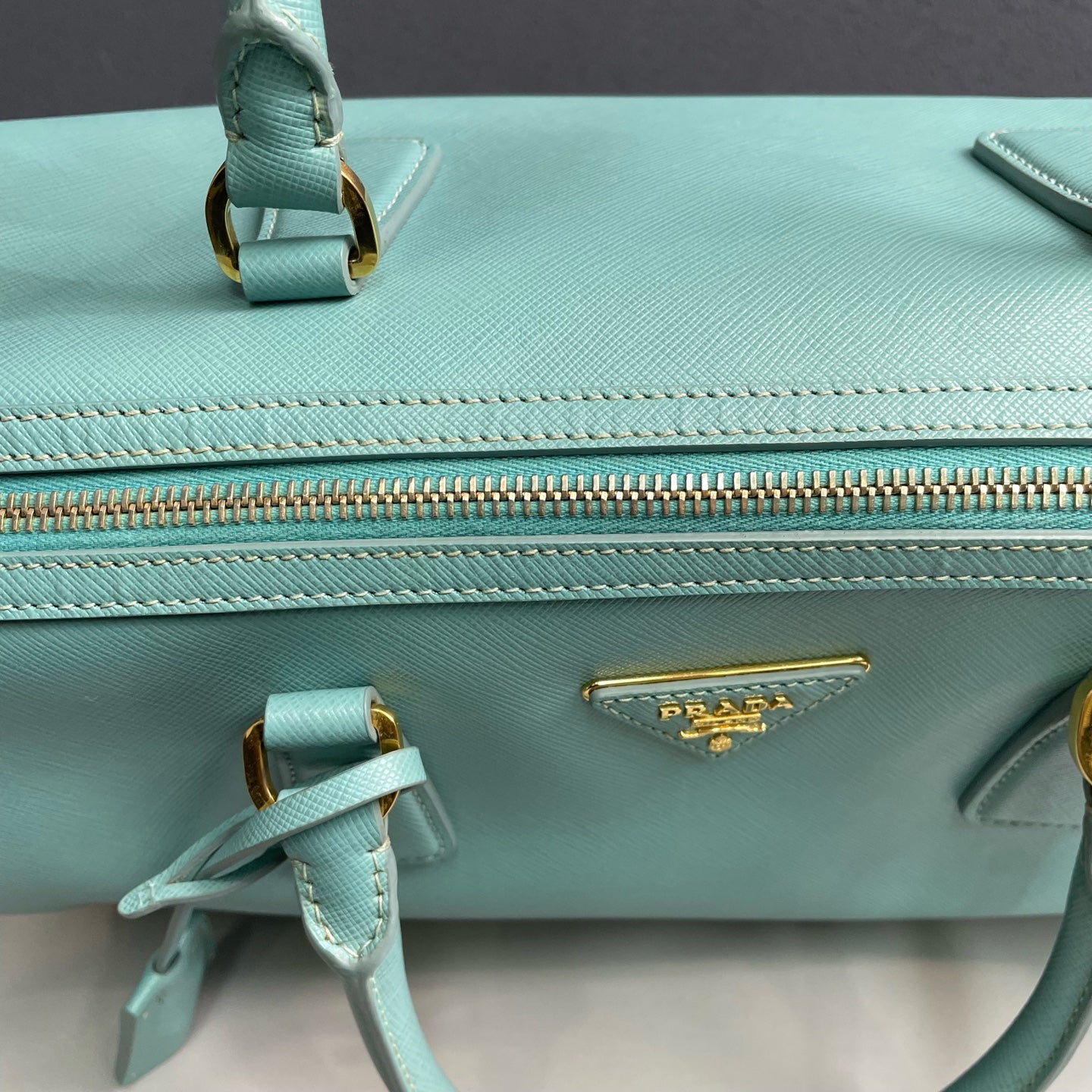 Prada - Saffiano Lux Boston Bag - Saffiano leather - Aqua Blue - (Medium)