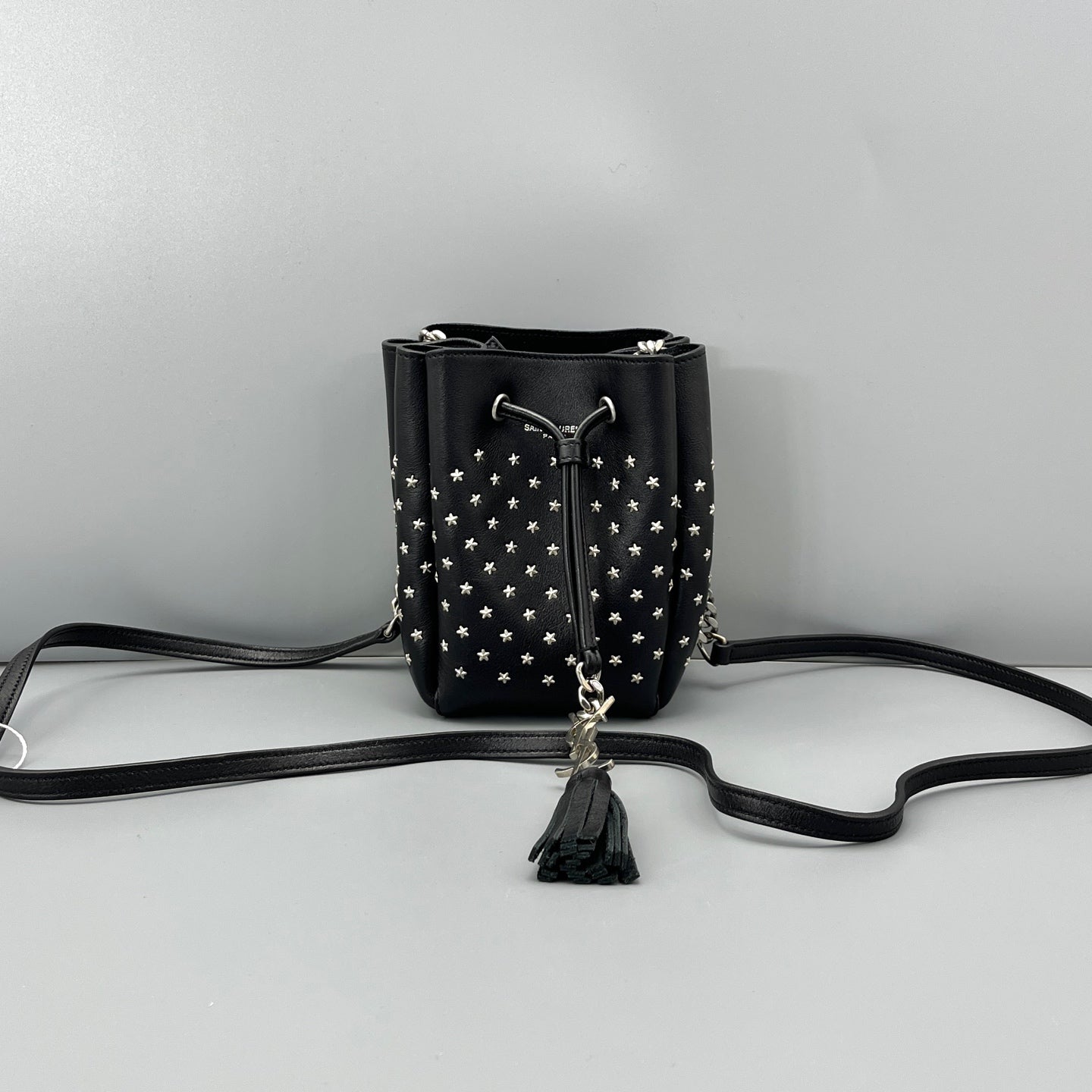 Saint Laurent - Studded Drawstring Bucket Bag - Grained leather - Black - (mini)