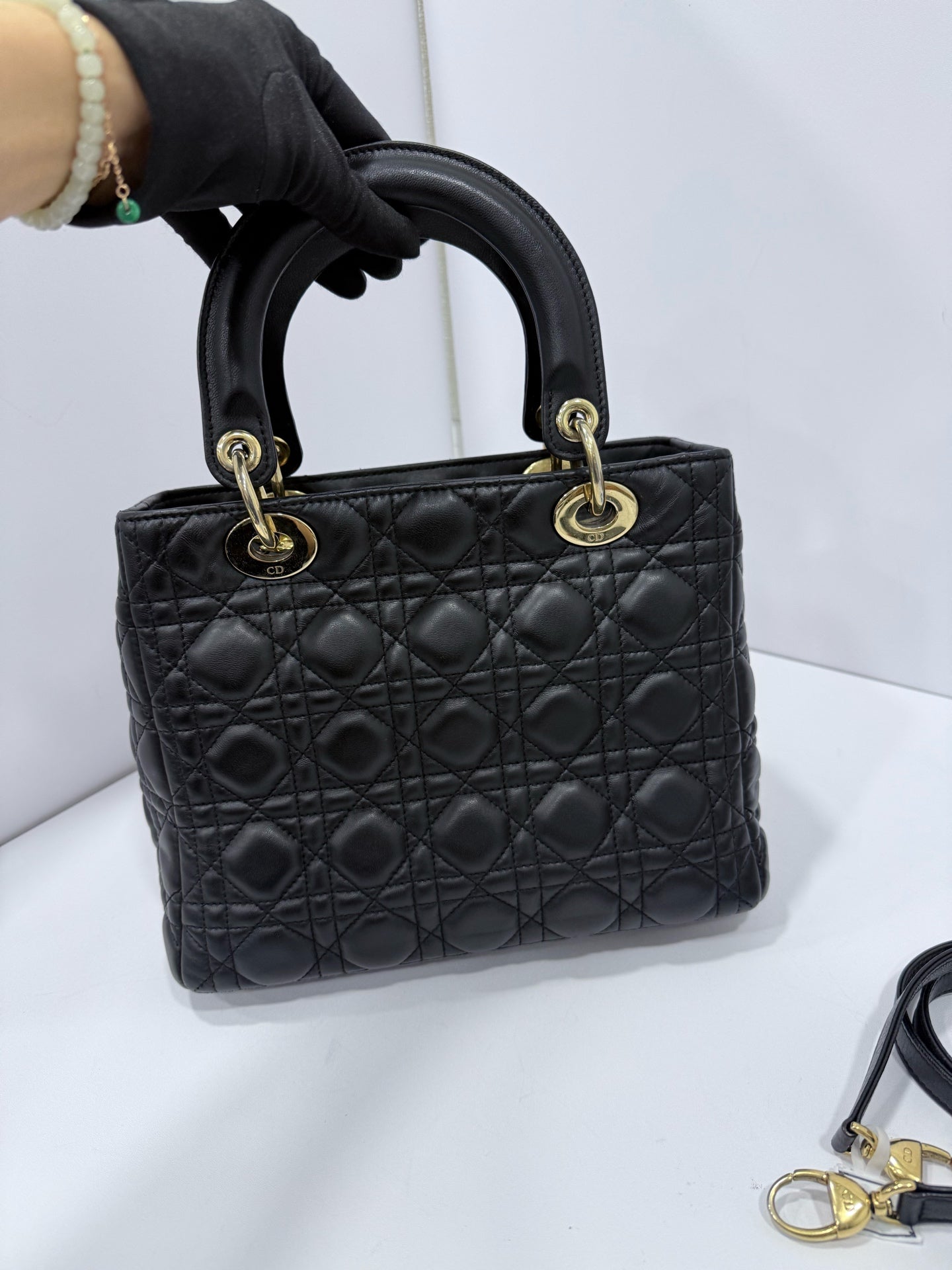Dior - Lady Dior - Lambskin leather - Black with Gold-Tone Hardware - (medium)