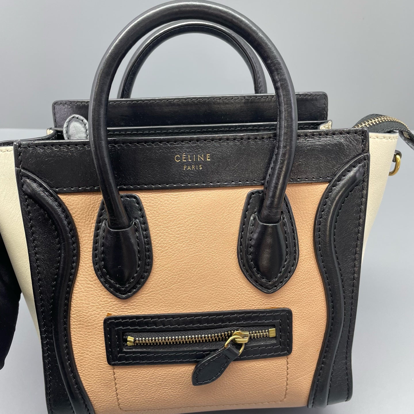 Celine - Luggage Nano - Grained calfskin and smooth leather - Black, Peach, and Cream - (mini)