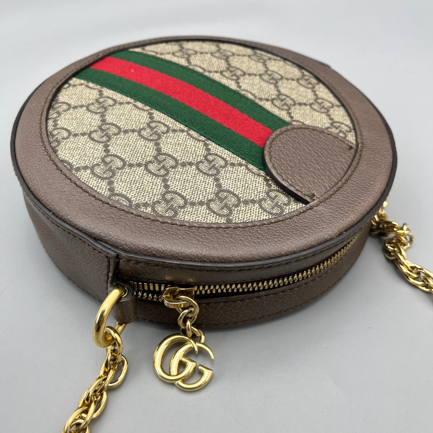 Gucci - Ophidia Round Shoulder Bag - GG Supreme canvas with leather trim - Beige and Brown with Red and Green accents - (mini)