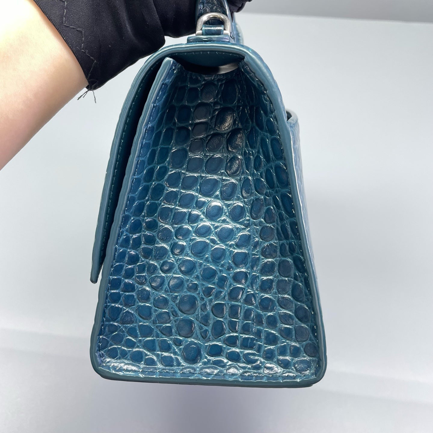 Balenciaga - Hourglass S Bag - Crocodile-embossed leather - Blue - (mini)