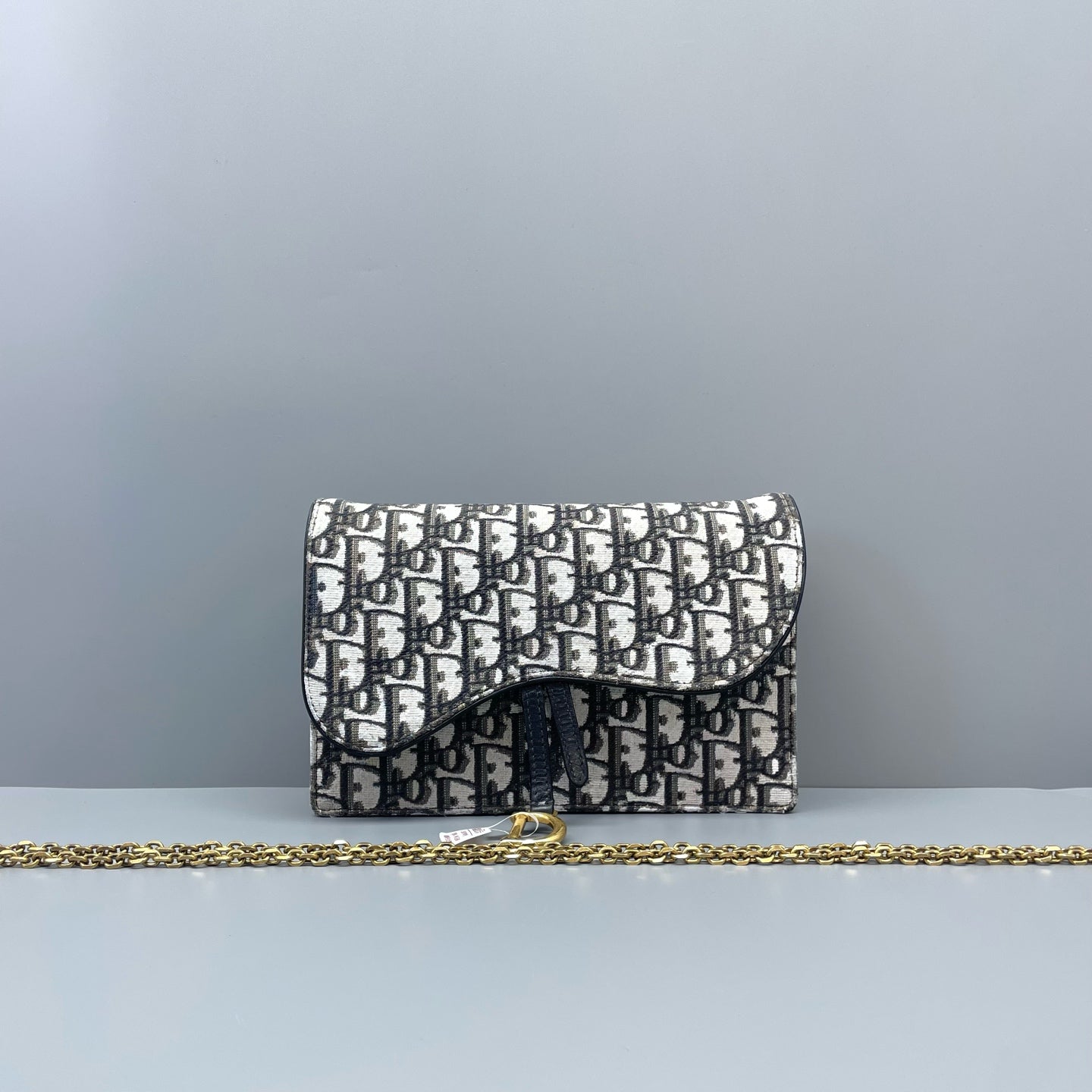 Dior - Saddle Oblique Wallet on Chain (WOC) - Jacquard canvas with leather trim - Black - (mini)