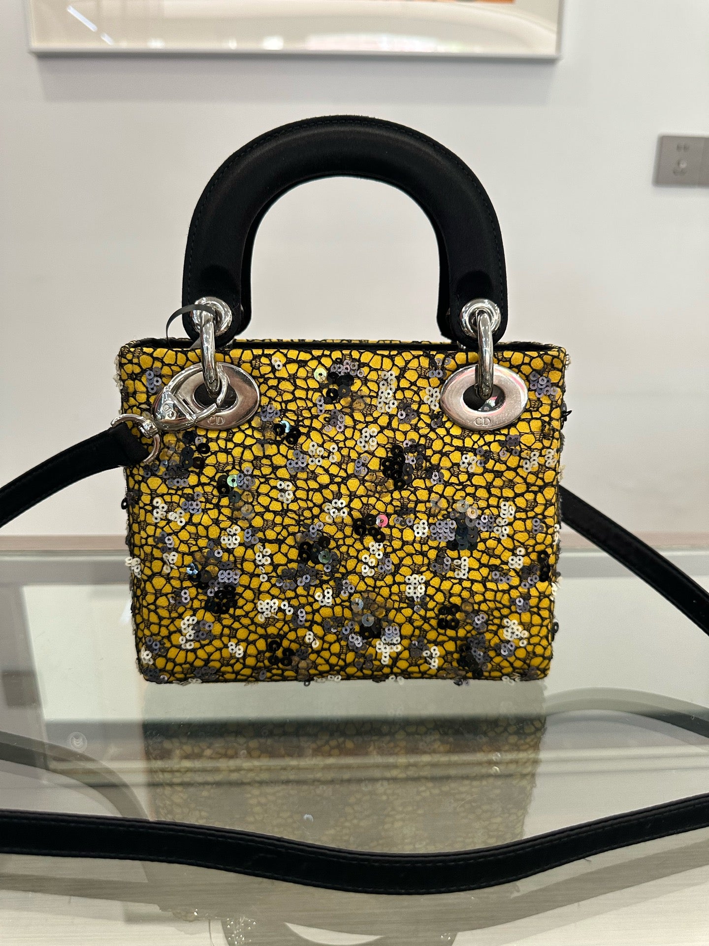 Dior - Lady Dior - Silk satin, lace, and sequins - Yellow - (mini)