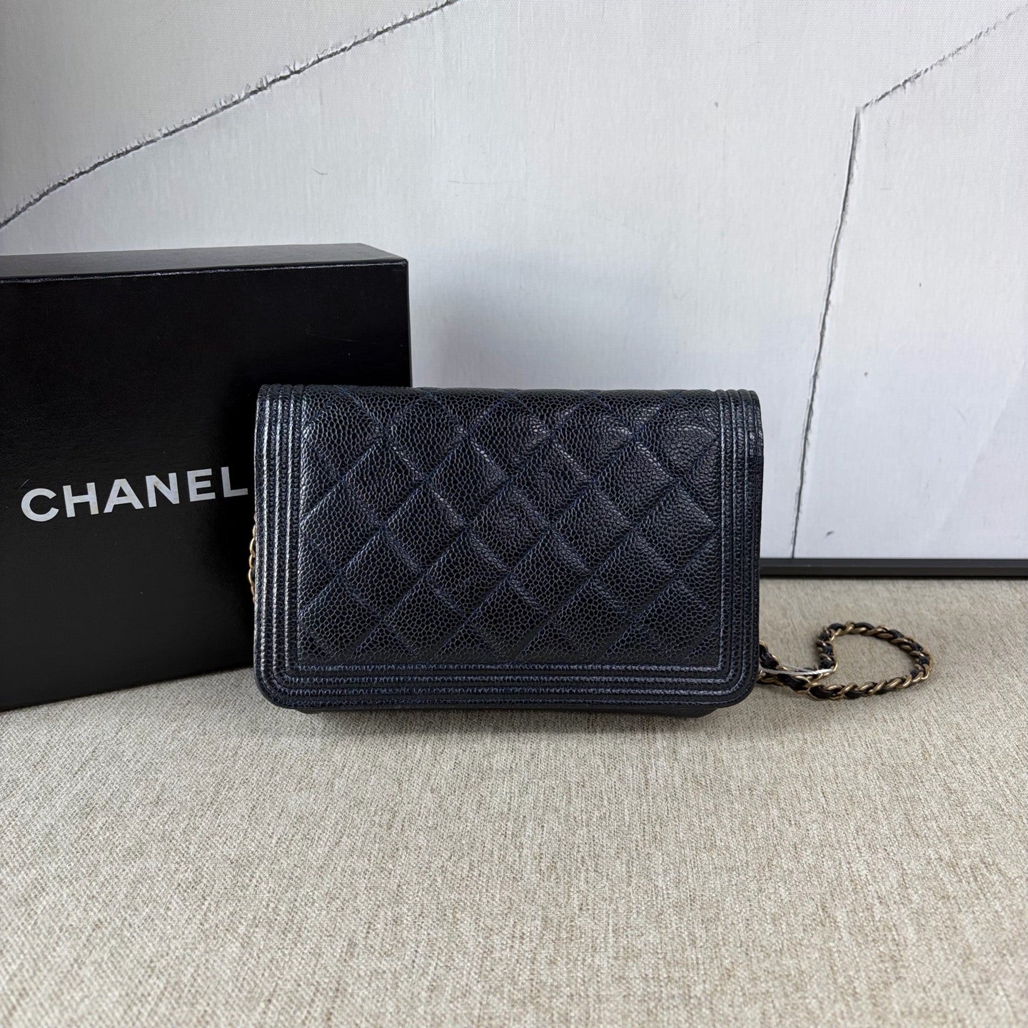 Chanel - Boy WOC (Wallet on Chain) - Grained calfskin leather - Blue - (mini)